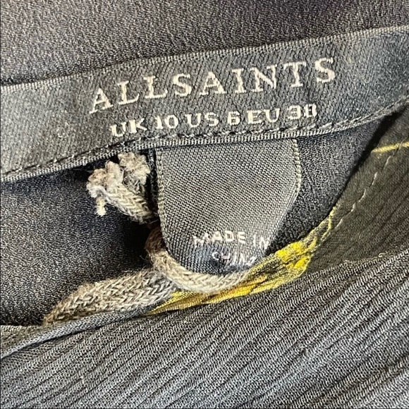 All Saints Caylan Avifauna Dress Black Floral Short Sheer Ruffle Collar Logo - Picture 12 of 14